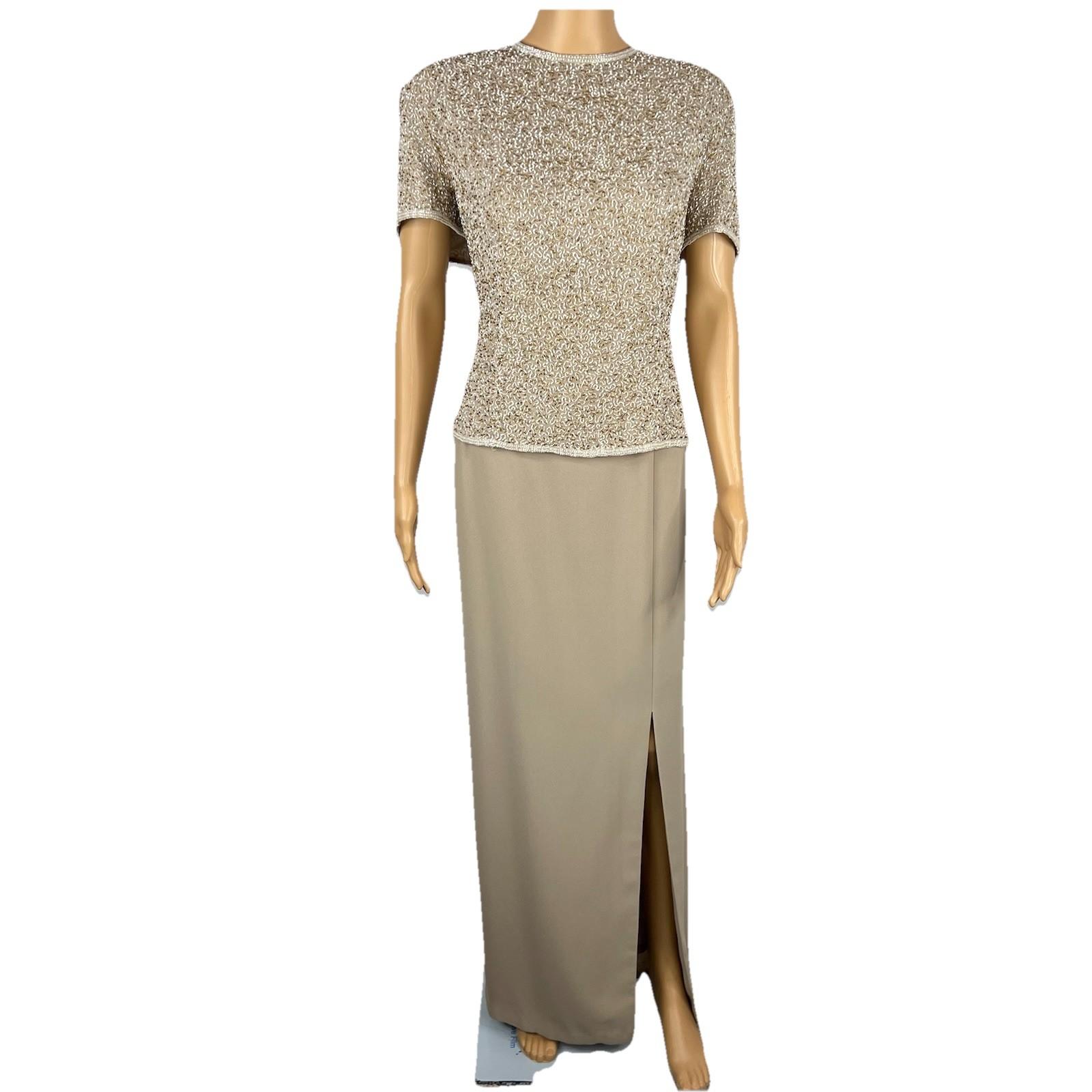 Adrianna Papell Evening Evening 100% Silk Beaded Top and Maxi Skirt Size 16