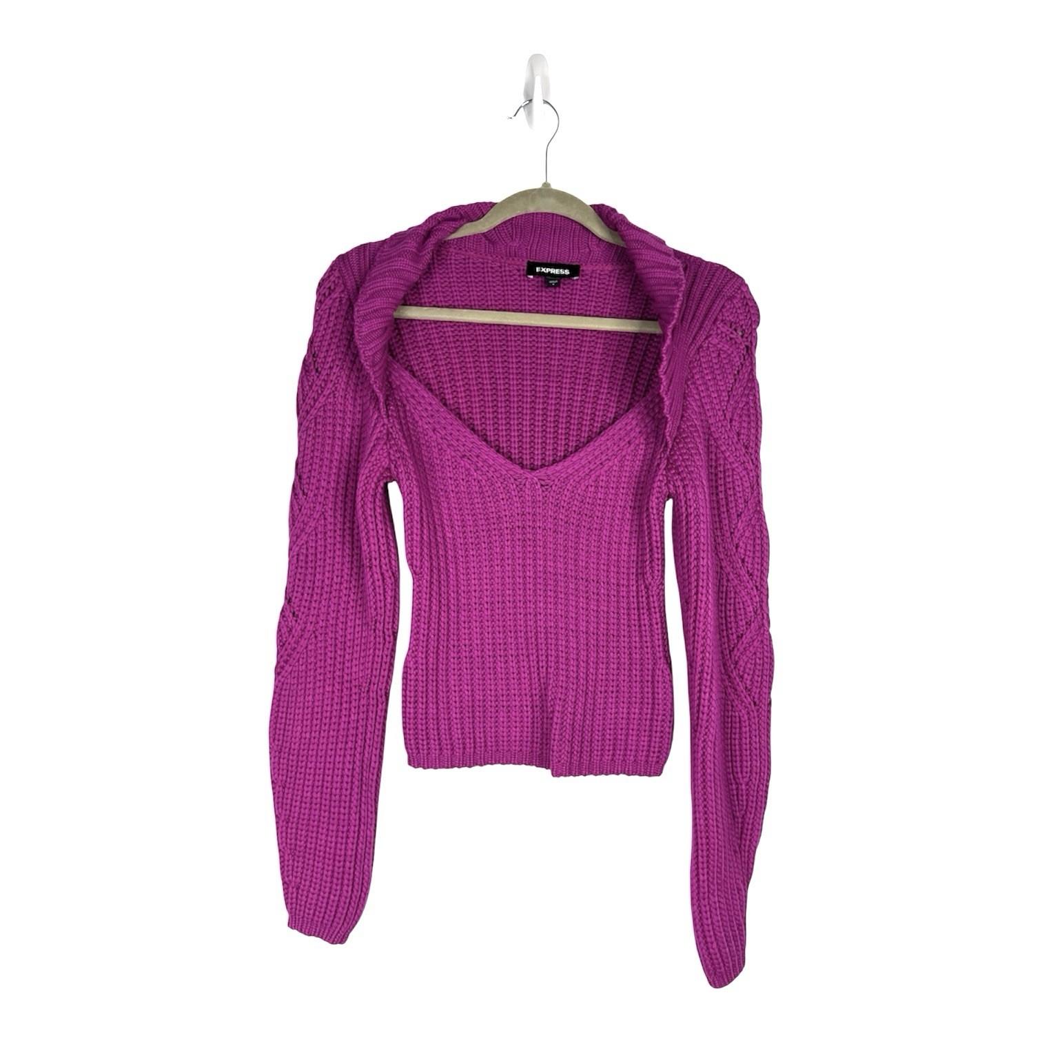 Express Women Sweater Size S Magenta Chunky Cable knit V Neck Warm Y2K Soft