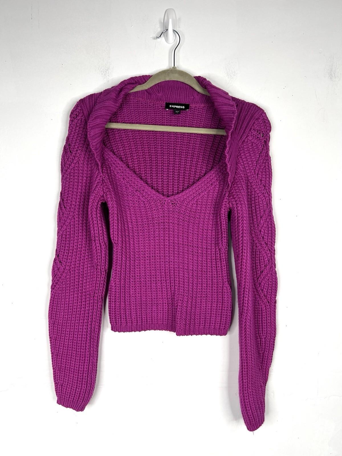 Express Women Sweater Size S Magenta Chunky Cable knit V Neck Warm Y2K Soft