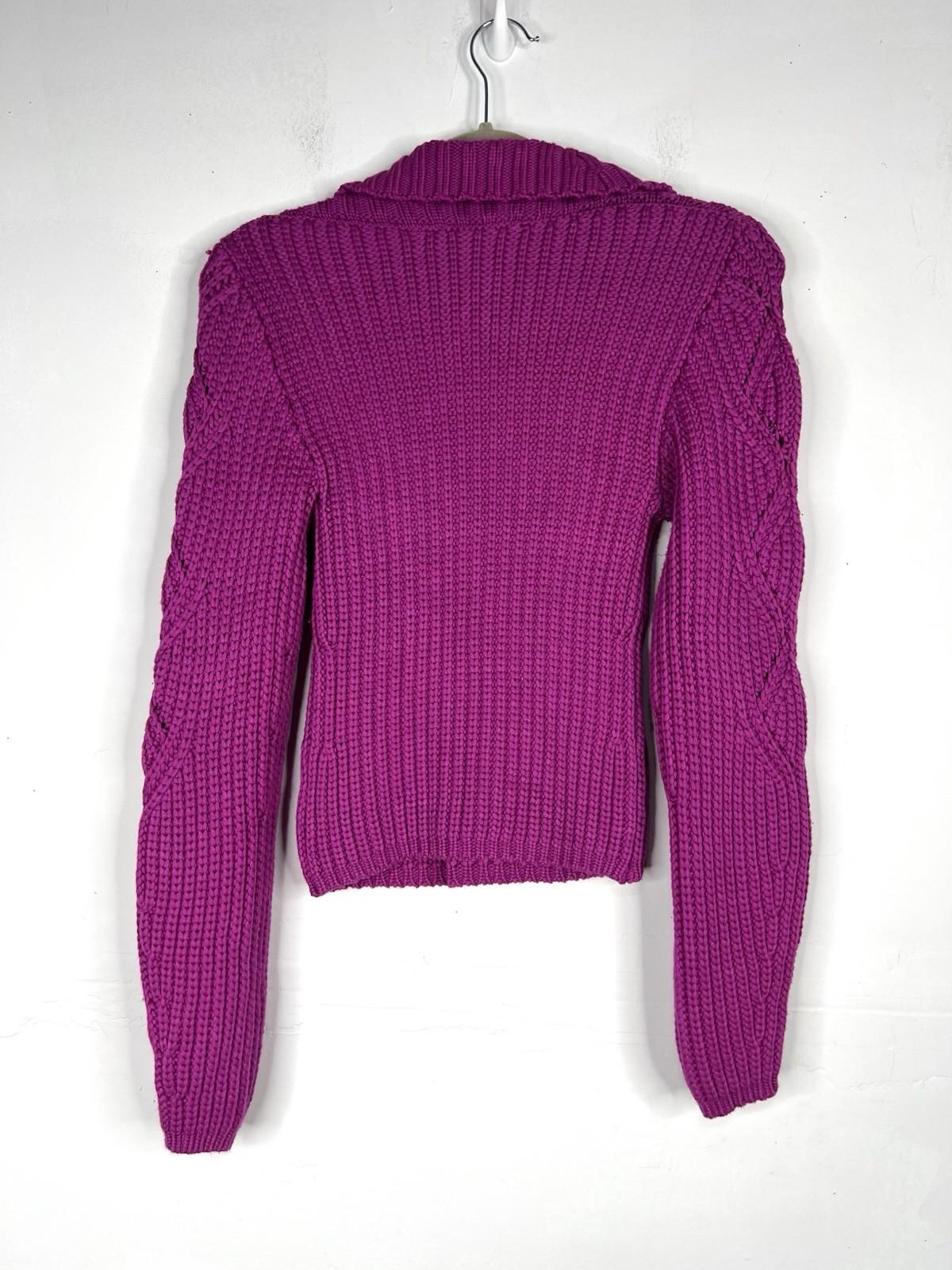 Express Women Sweater Size S Magenta Chunky Cable knit V Neck Warm Y2K Soft