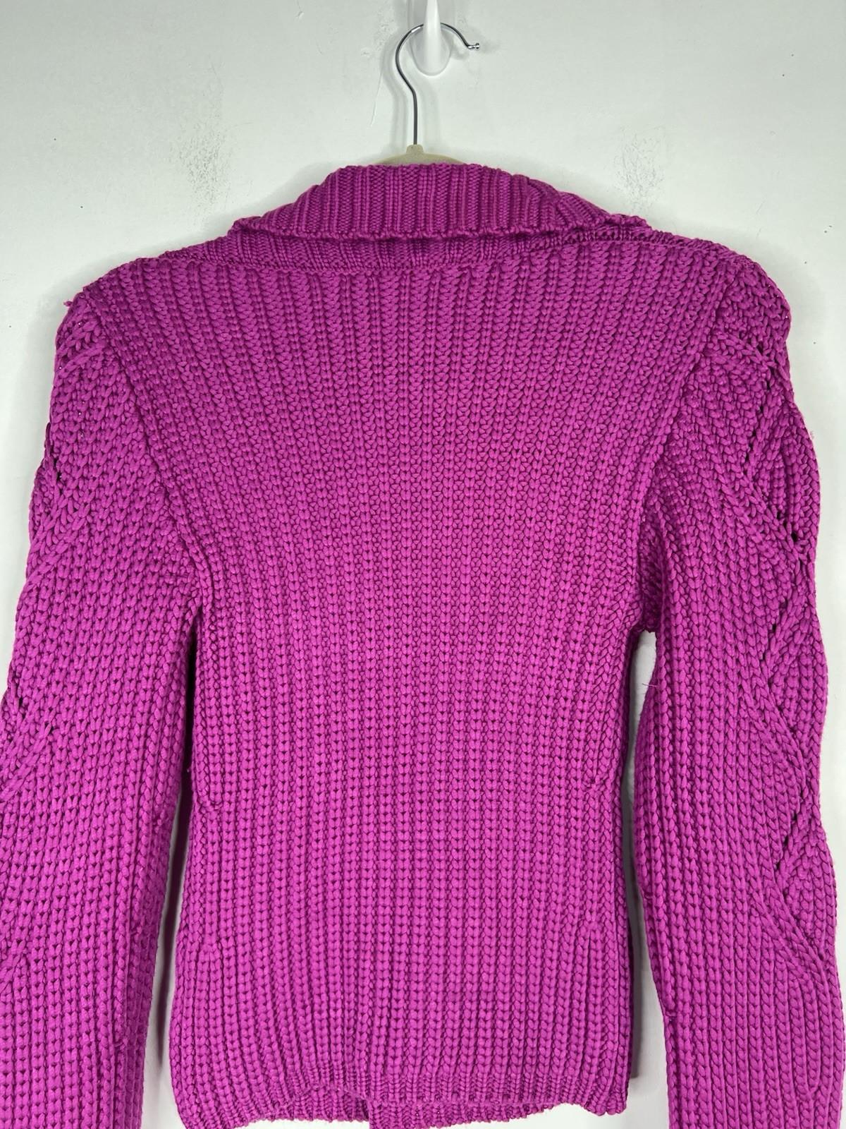 Express Women Sweater Size S Magenta Chunky Cable knit V Neck Warm Y2K Soft