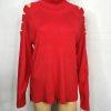 Cyrus Women Turtleneck Sweater Size M Red CuT Out Sleeves High Low Knit New