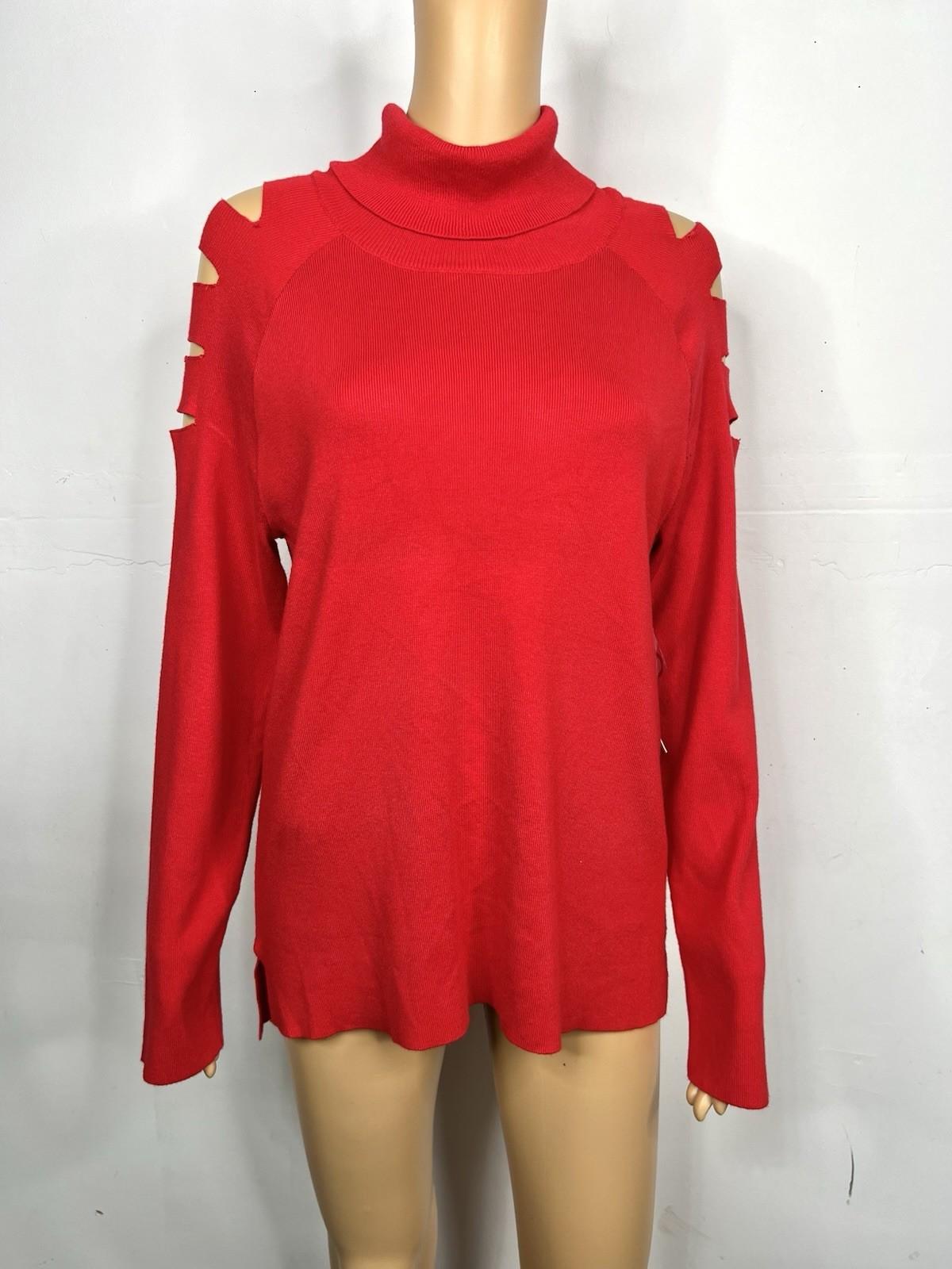Cyrus Women Turtleneck Sweater Size M Red CuT Out Sleeves High Low Knit New