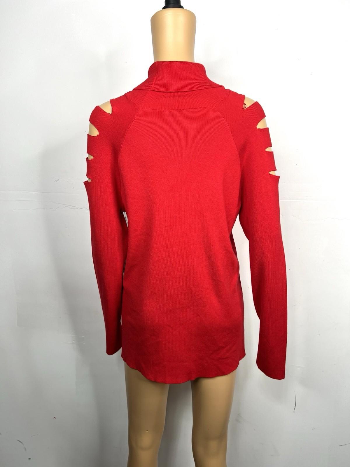 Cyrus Women Turtleneck Sweater Size M Red CuT Out Sleeves High Low Knit New