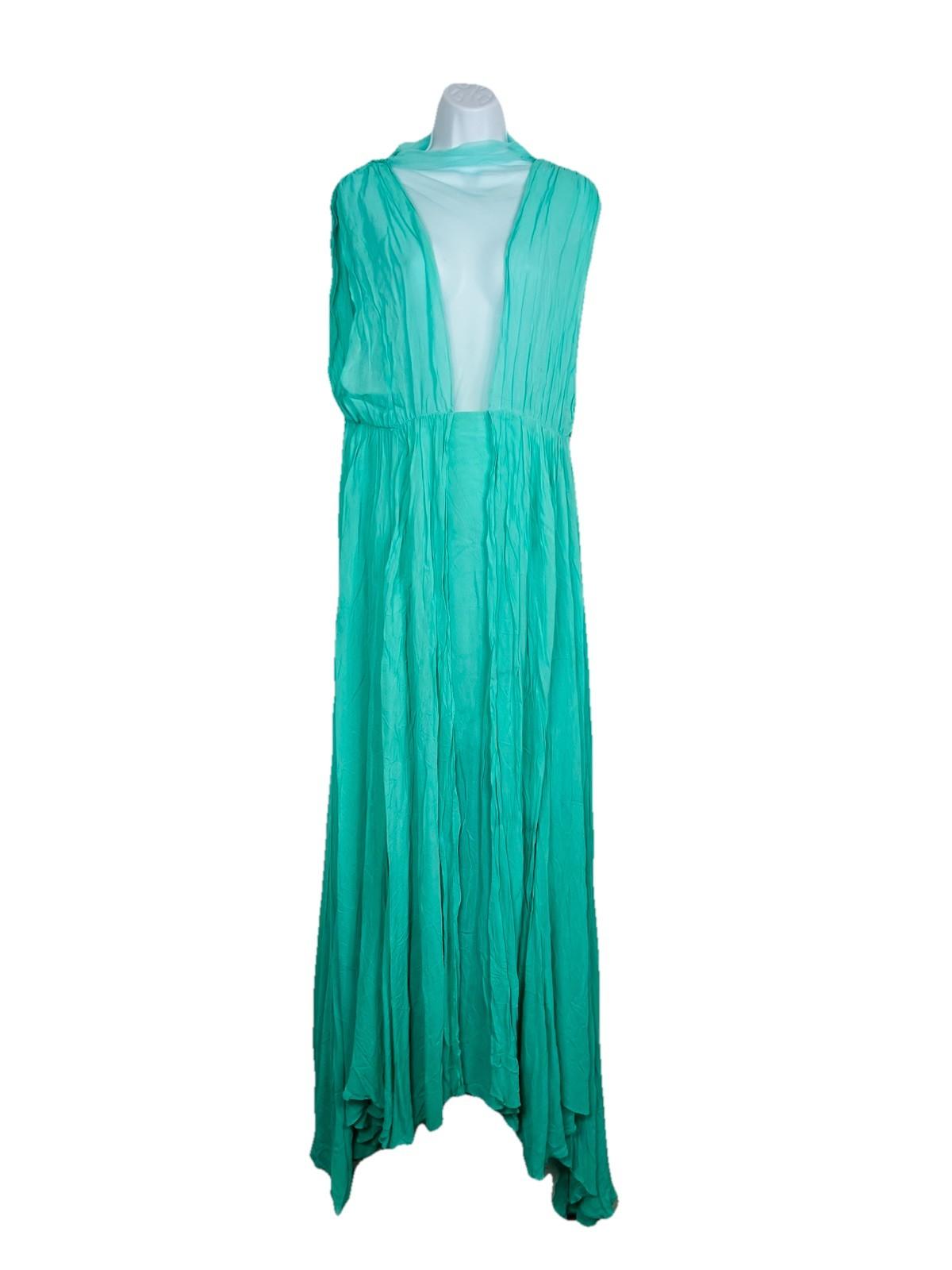 Anthropologie Forever That Girl Maxi Dress Size XL Turquoise Plunge Chiffon New