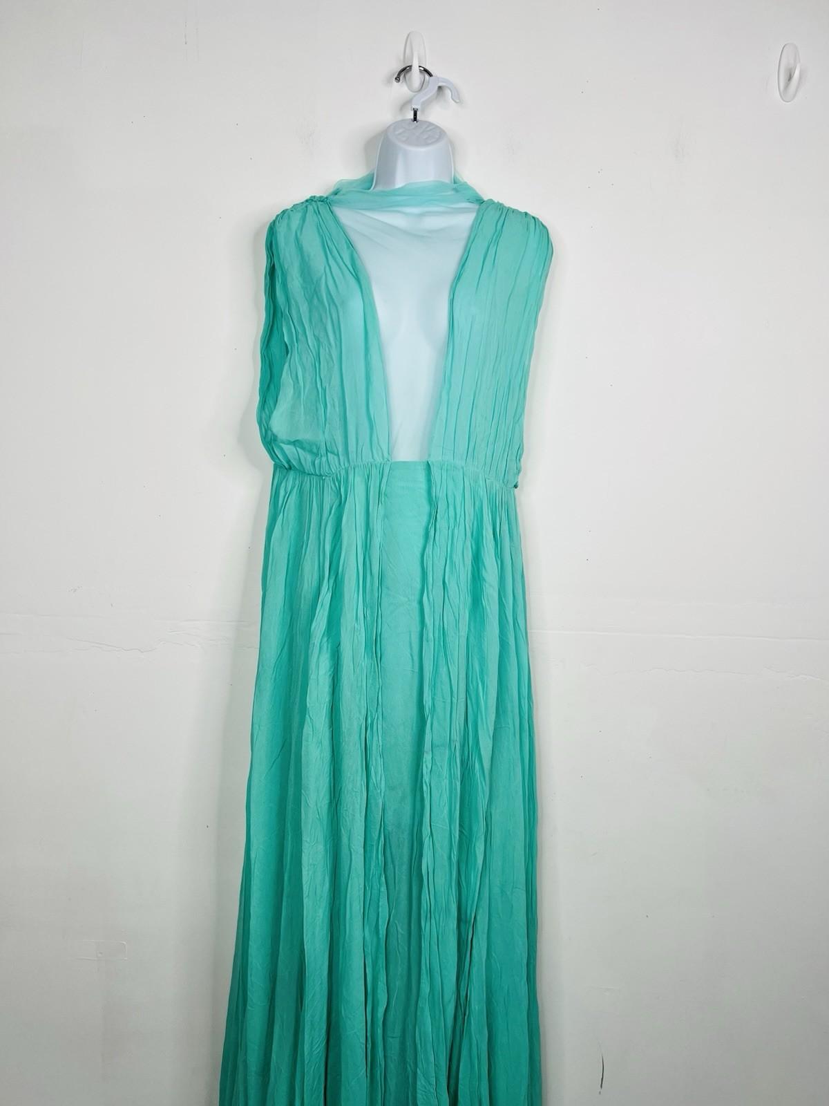 Anthropologie Forever That Girl Maxi Dress Size XL Turquoise Plunge Chiffon New