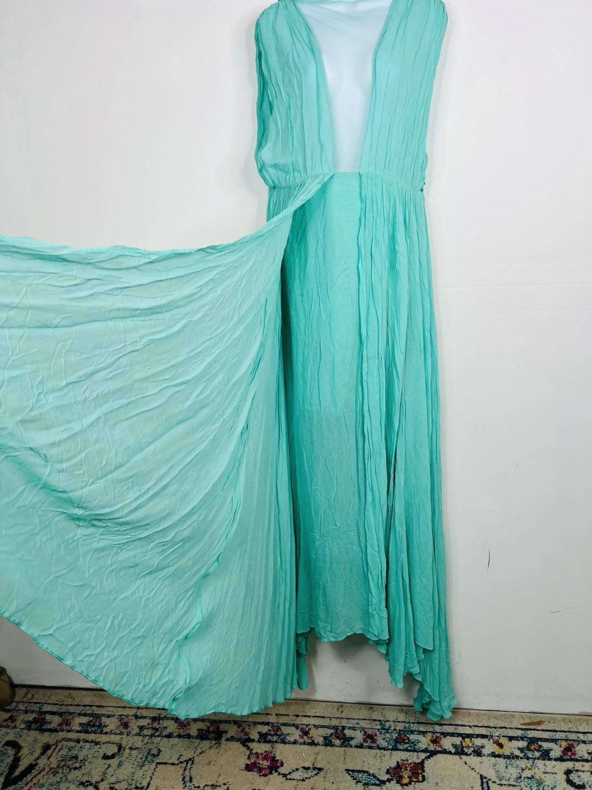 Anthropologie Forever That Girl Maxi Dress Size XL Turquoise Plunge Chiffon New