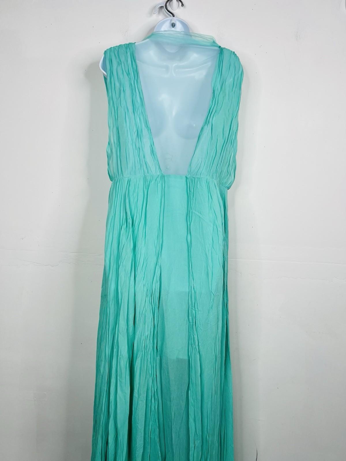Anthropologie Forever That Girl Maxi Dress Size XL Turquoise Plunge Chiffon New