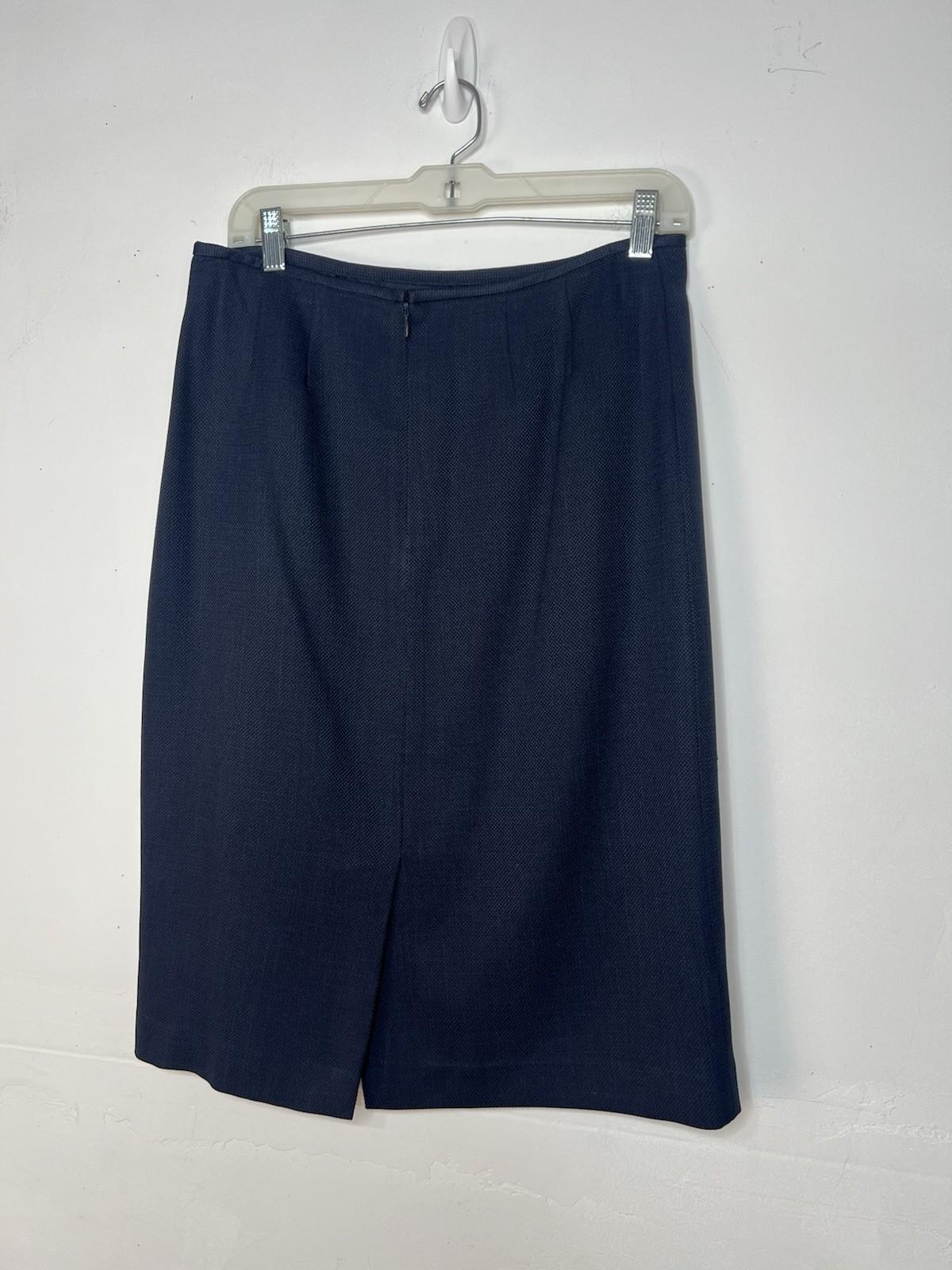 Evan Picone Polyester Skirt Suit Size 8 Blue Notch Collar Business 2PC Timeless
