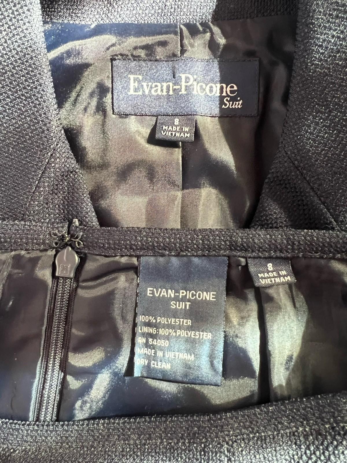 Evan Picone Polyester Skirt Suit Size 8 Blue Notch Collar Business 2PC Timeless