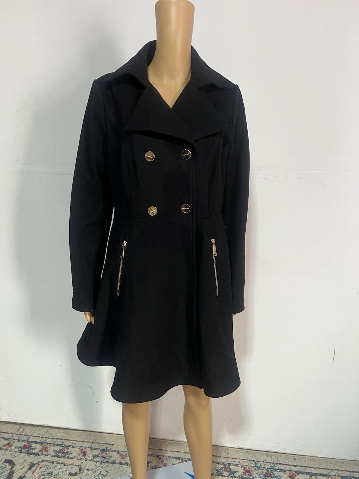 Laundry Shelli Segal Women Wool Blend M Black Double-Breasted Skirted PeaCoat