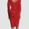Betsy Adam Jordan Draped Cape Back Sleeves Dress Size 8 Red Sheath Dress New