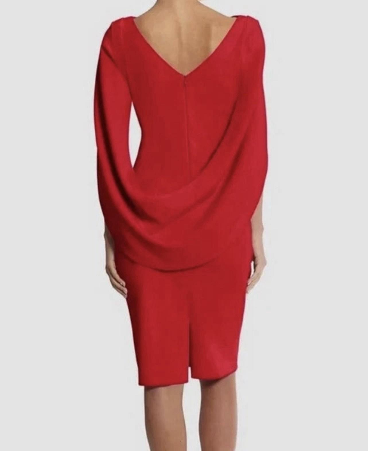 Betsy Adam Jordan Draped Cape Back Sleeves Dress Size 8 Red Sheath Dress New