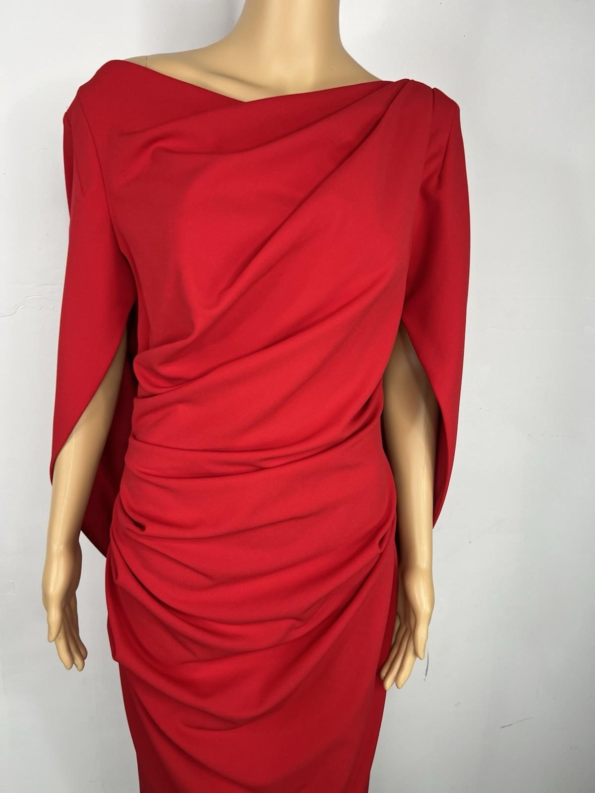 Betsy Adam Jordan Draped Cape Back Sleeves Dress Size 8 Red Sheath Dress New