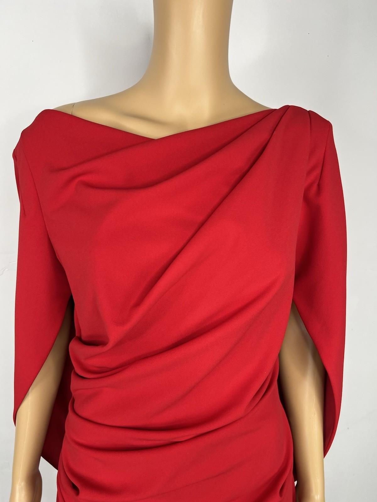 Betsy Adam Jordan Draped Cape Back Sleeves Dress Size 8 Red Sheath Dress New