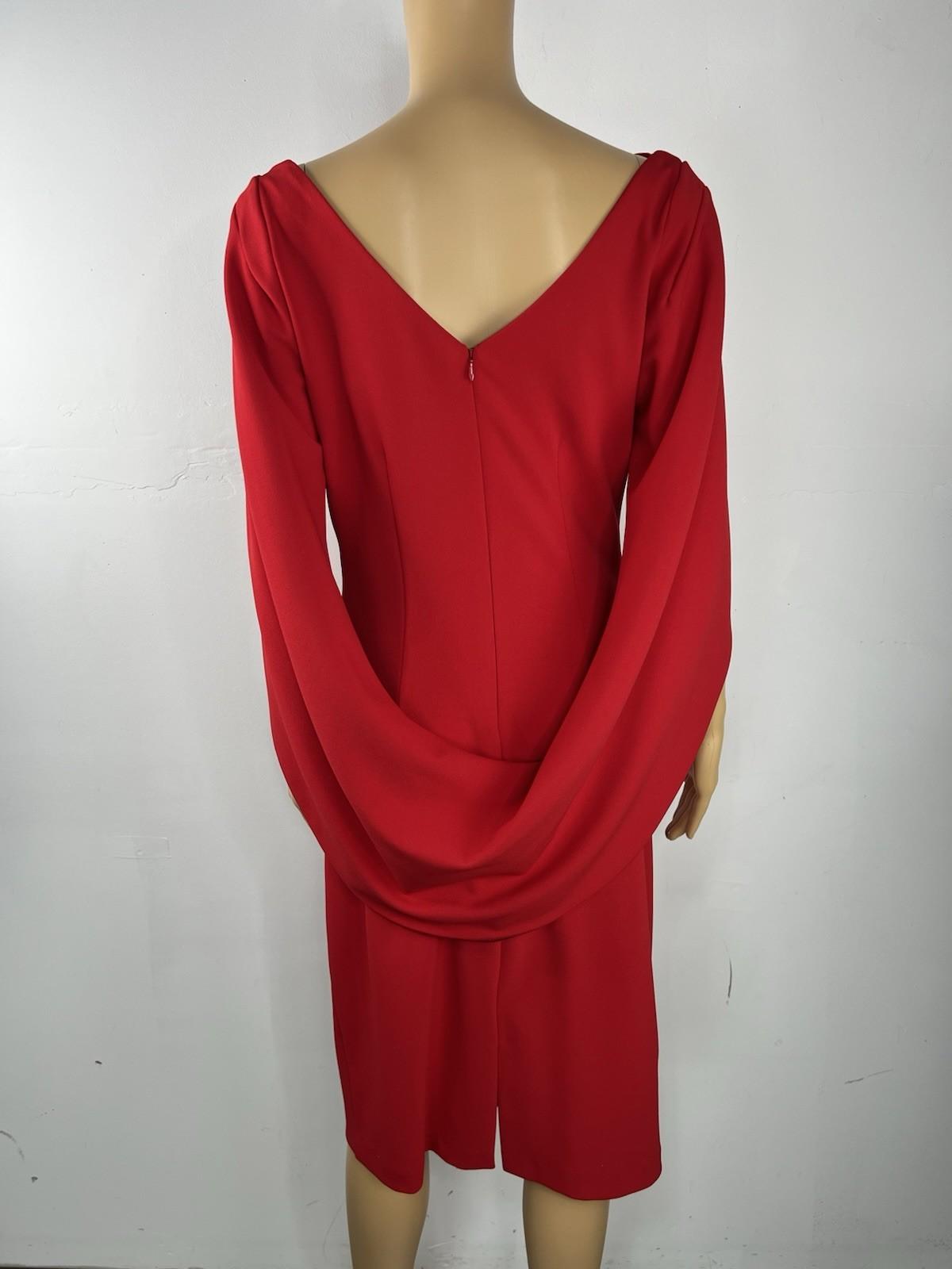 Betsy Adam Jordan Draped Cape Back Sleeves Dress Size 8 Red Sheath Dress New