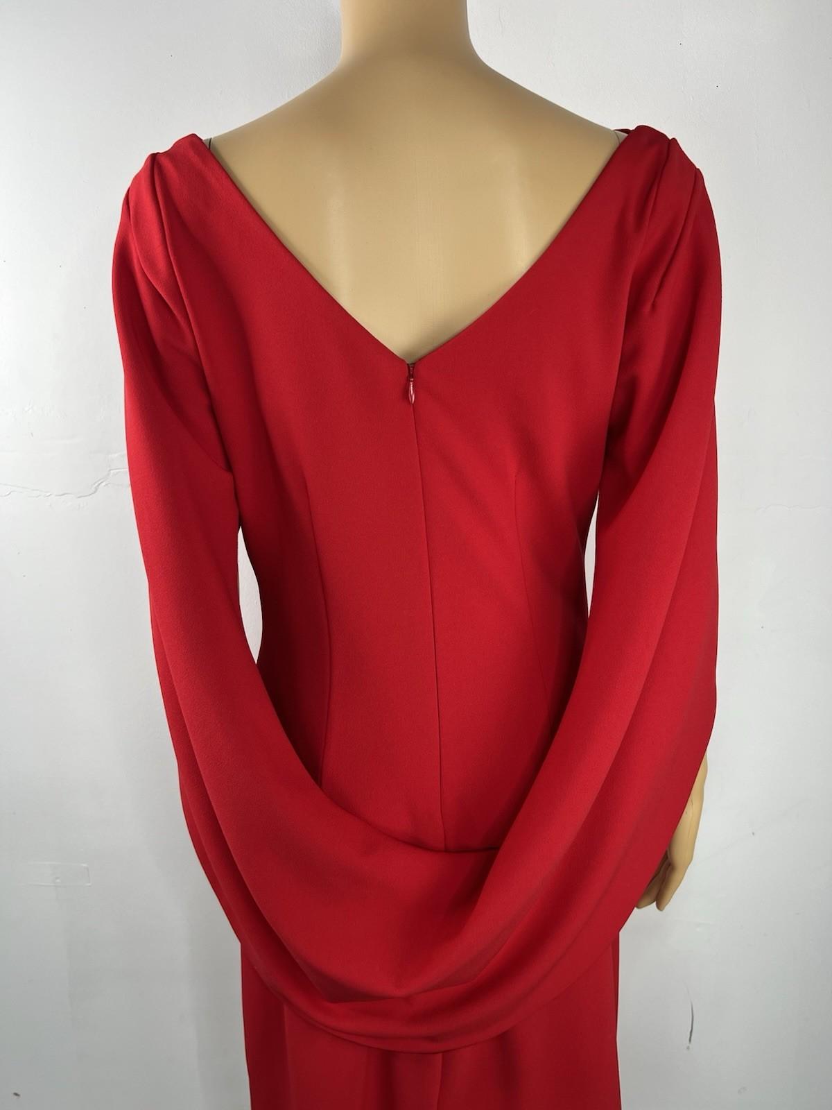 Betsy Adam Jordan Draped Cape Back Sleeves Dress Size 8 Red Sheath Dress New