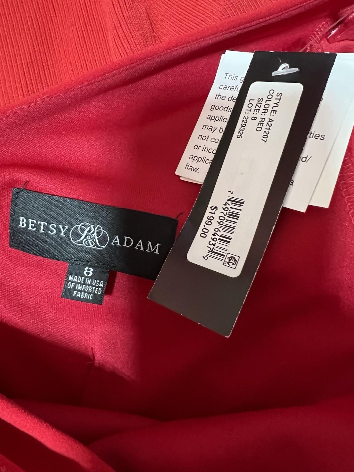 Betsy Adam Jordan Draped Cape Back Sleeves Dress Size 8 Red Sheath Dress New