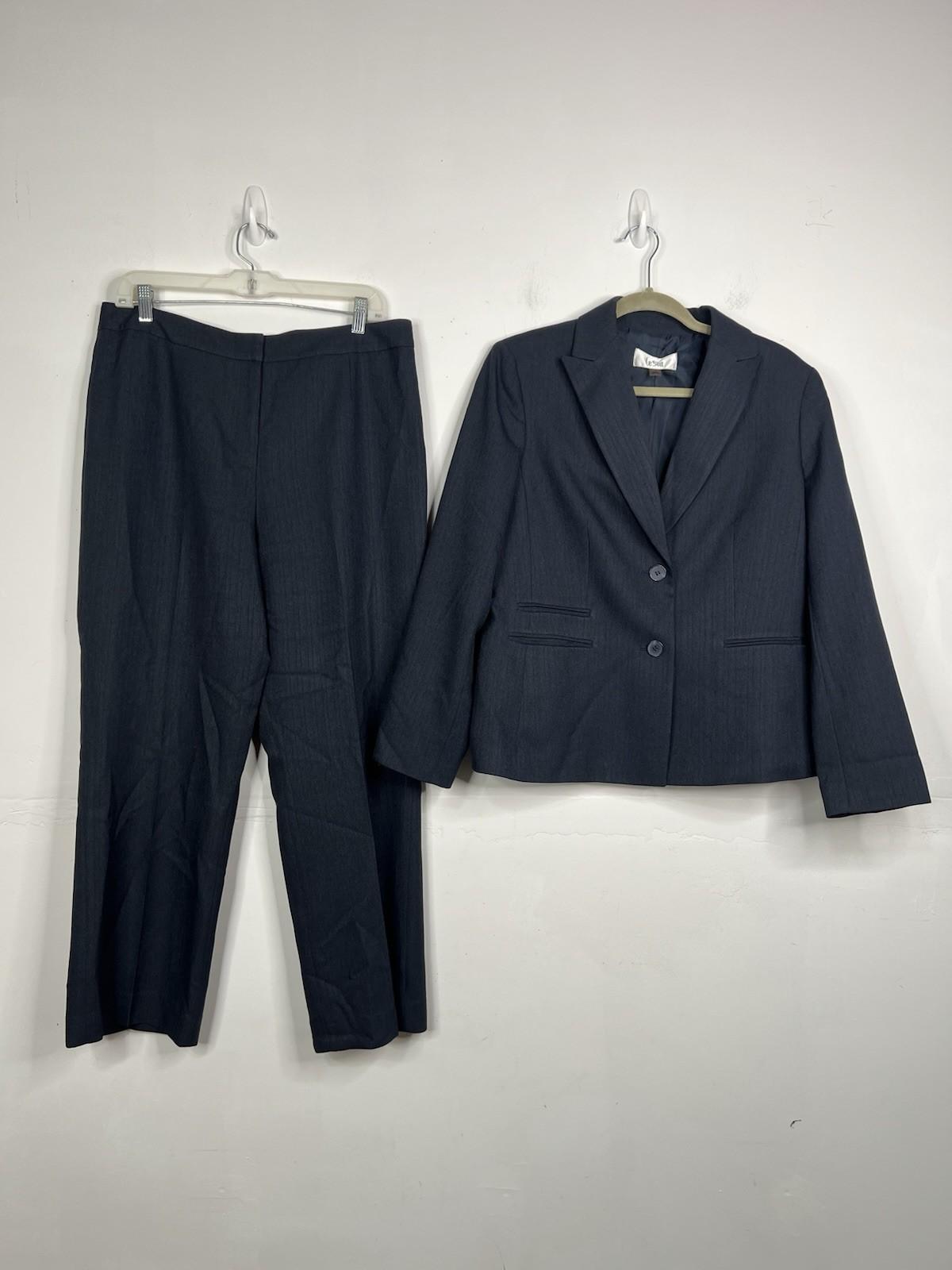Le suit Women 2PC Polyester Pant Suit Size 12 Dark Blue Business Timeless