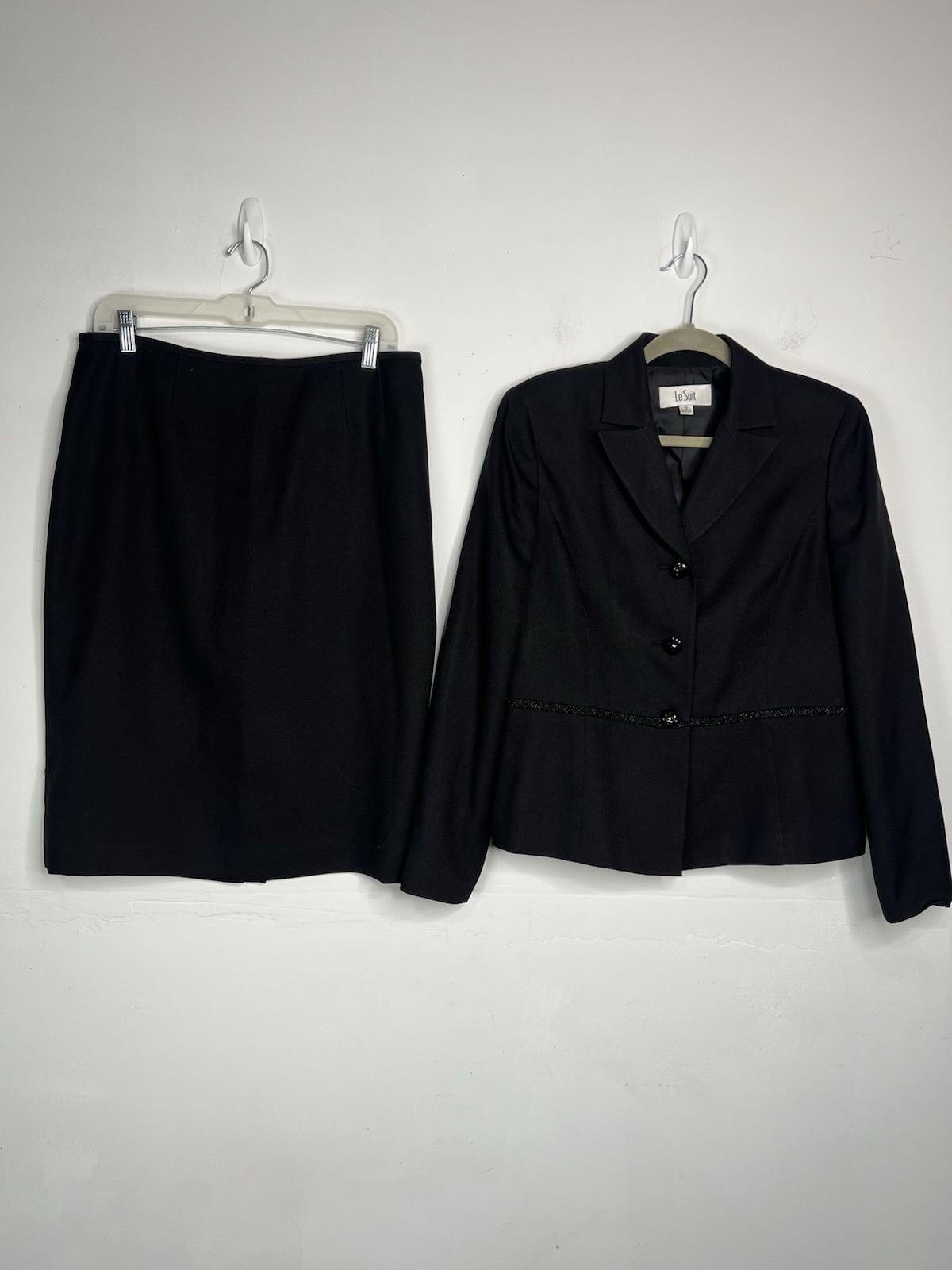 Le Suit Women Polyester Skirt Suit Size 10 Black Notch Collar Cocktail  2PC