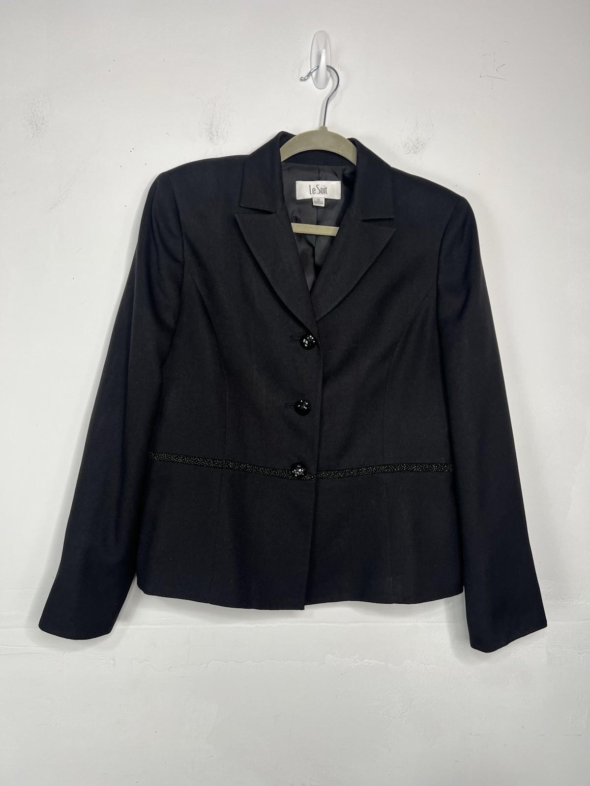 Le Suit Women Polyester Skirt Suit Size 10 Black Notch Collar Cocktail  2PC