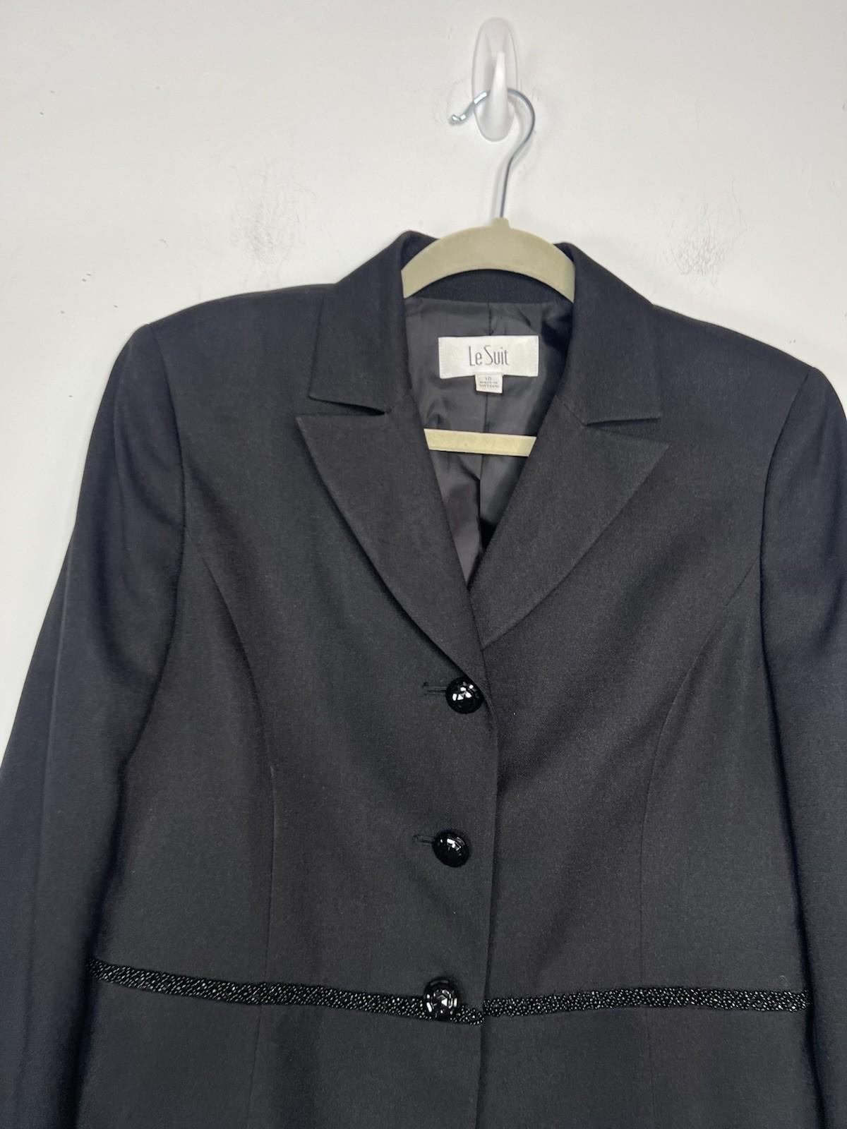 Le Suit Women Polyester Skirt Suit Size 10 Black Notch Collar Cocktail  2PC
