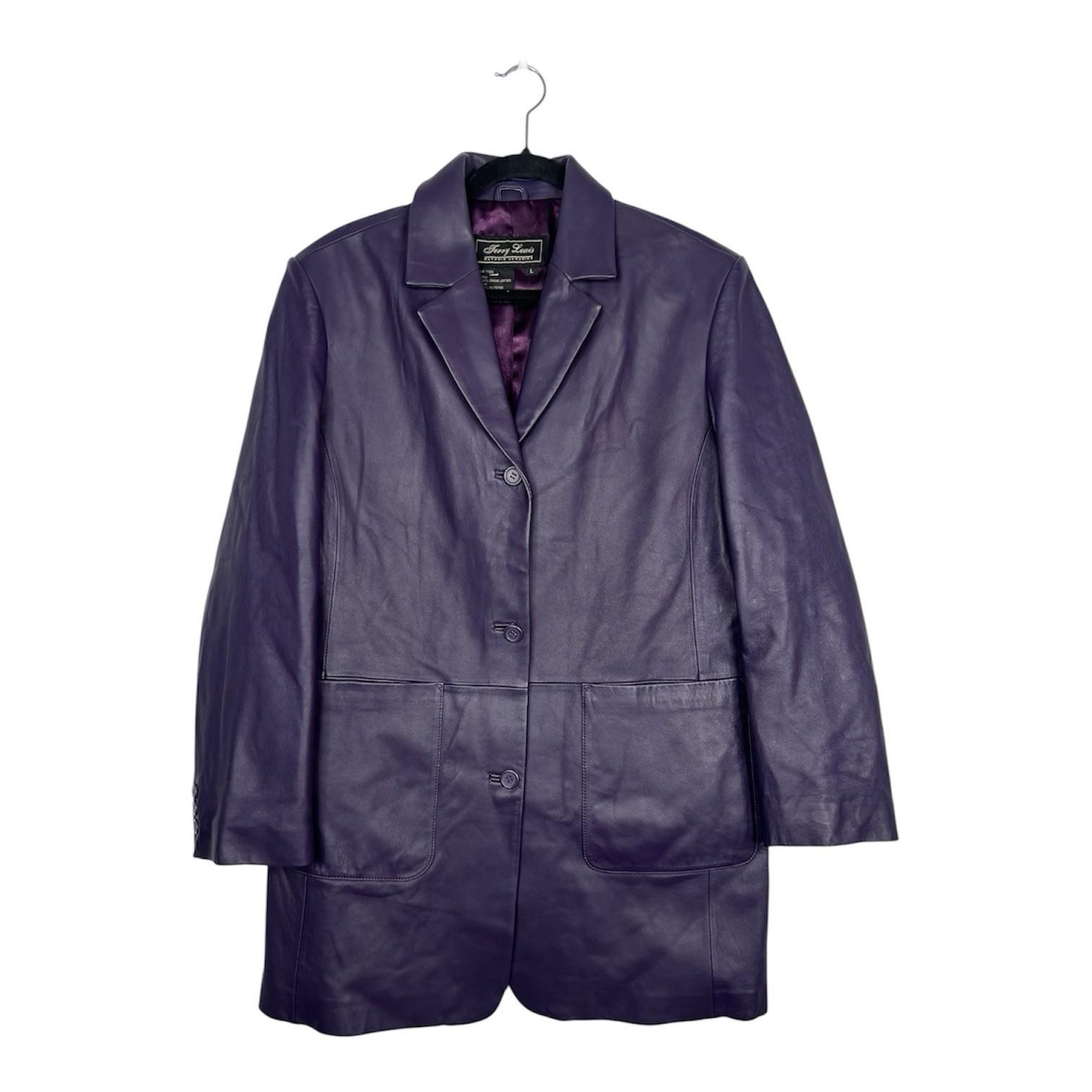 Terry Lewis Women Vintage Genuine Leather Lined Basic Jacket Size L Purple