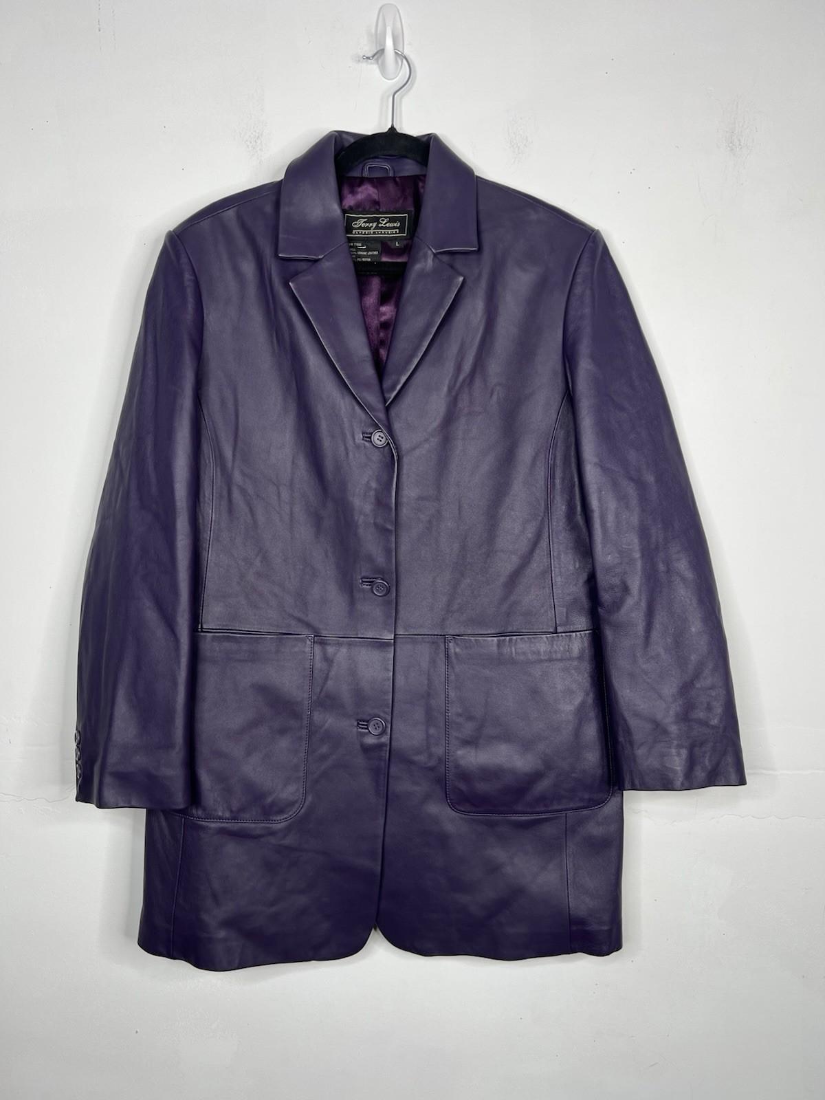 Terry Lewis Women Vintage Genuine Leather Lined Basic Jacket Size L Purple