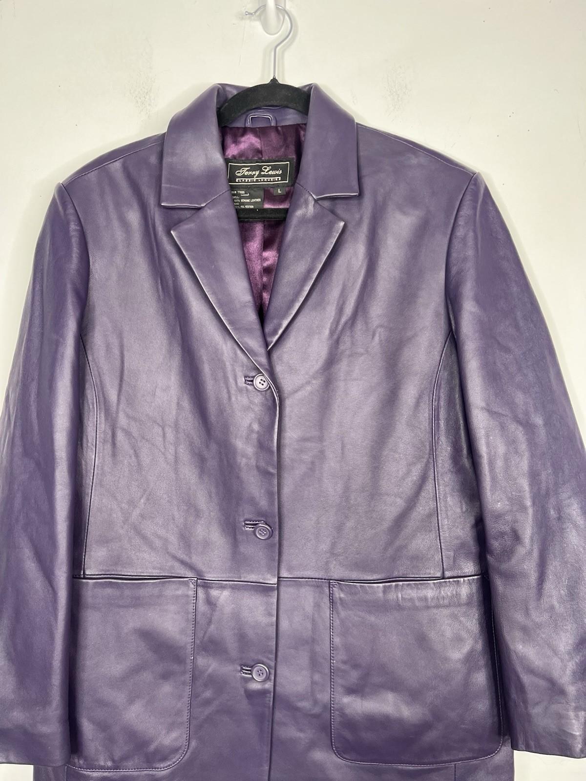 Terry Lewis Women Vintage Genuine Leather Lined Basic Jacket Size L Purple