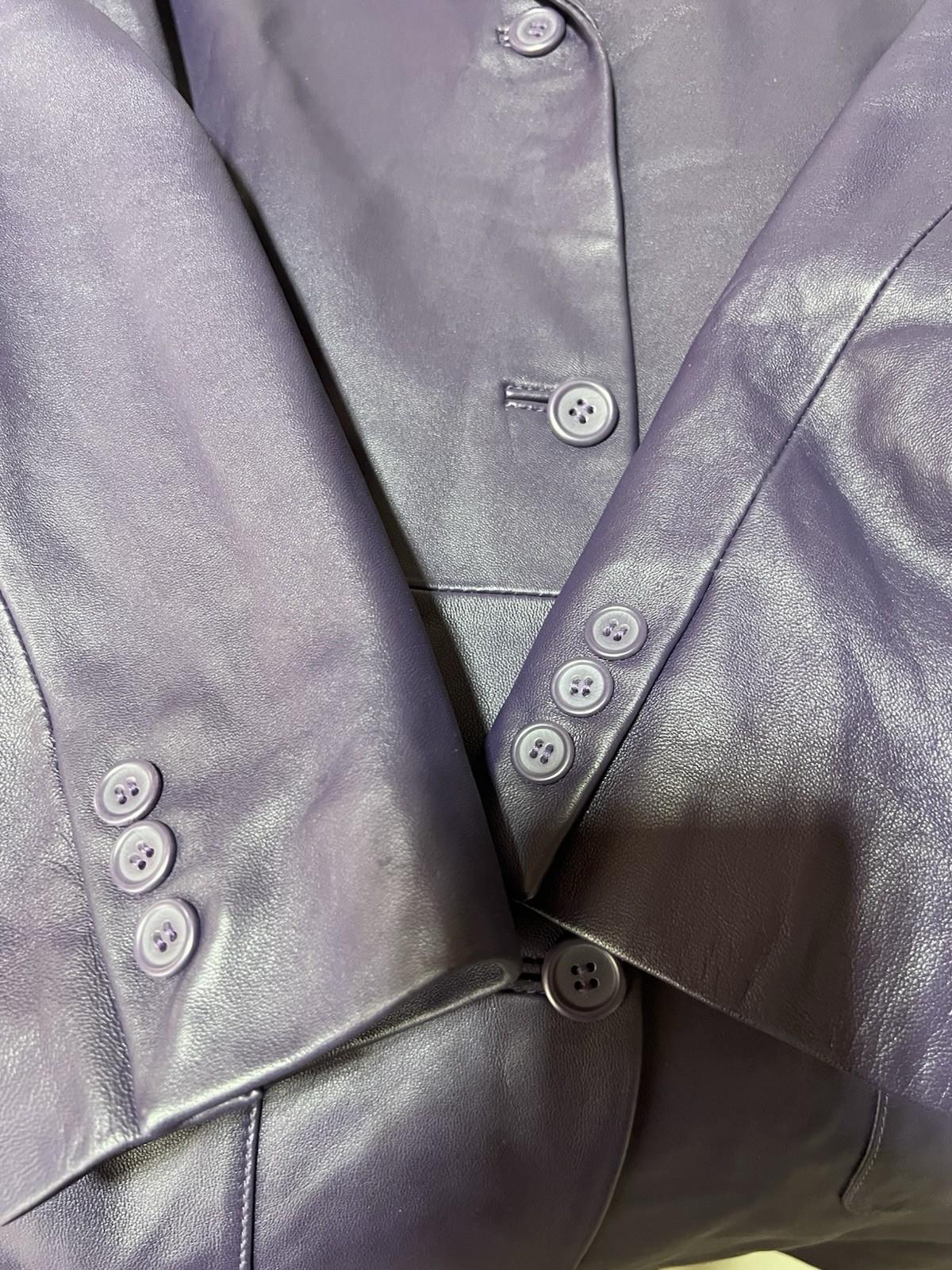 Terry Lewis Women Vintage Genuine Leather Lined Basic Jacket Size L Purple