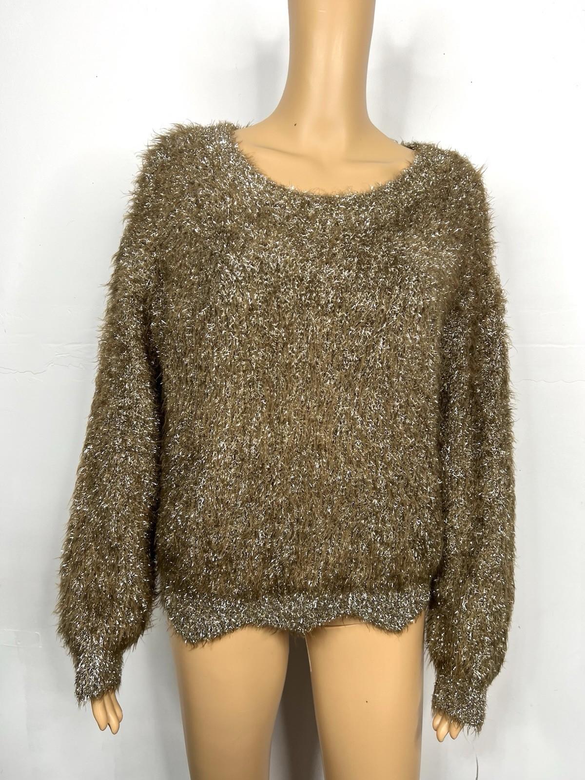 Lucy Paris Lola Women Gold Soft Fuzzy Eyelash Sweater Size XL Metallic Cozy