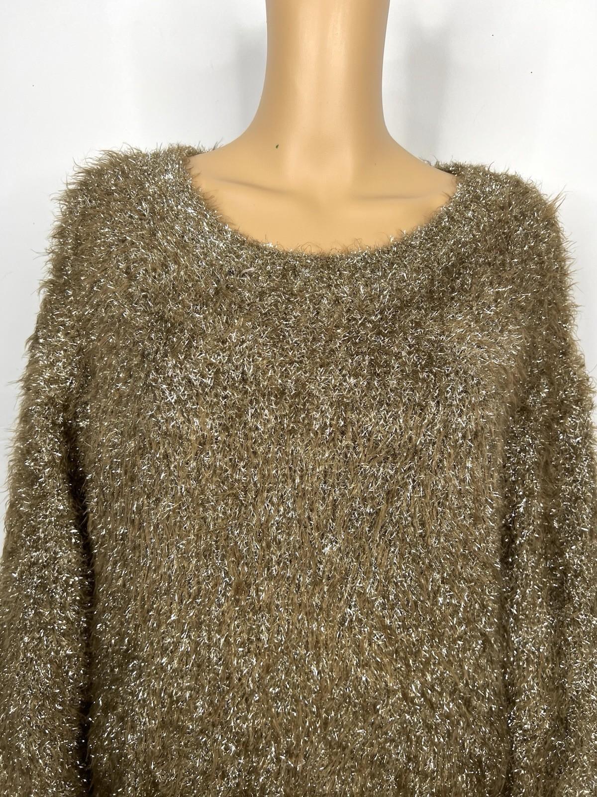 Lucy Paris Lola Women Gold Soft Fuzzy Eyelash Sweater Size XL Metallic Cozy