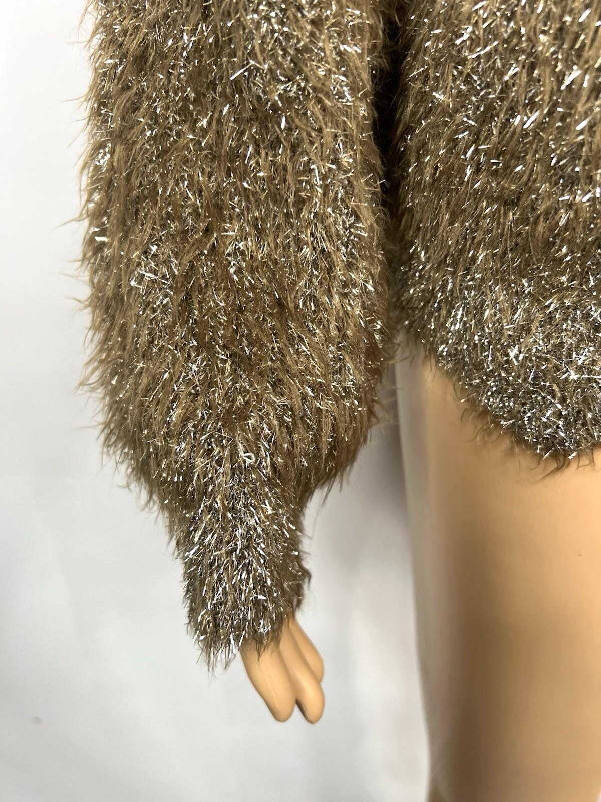 Lucy Paris Lola Women Gold Soft Fuzzy Eyelash Sweater Size XL Metallic Cozy