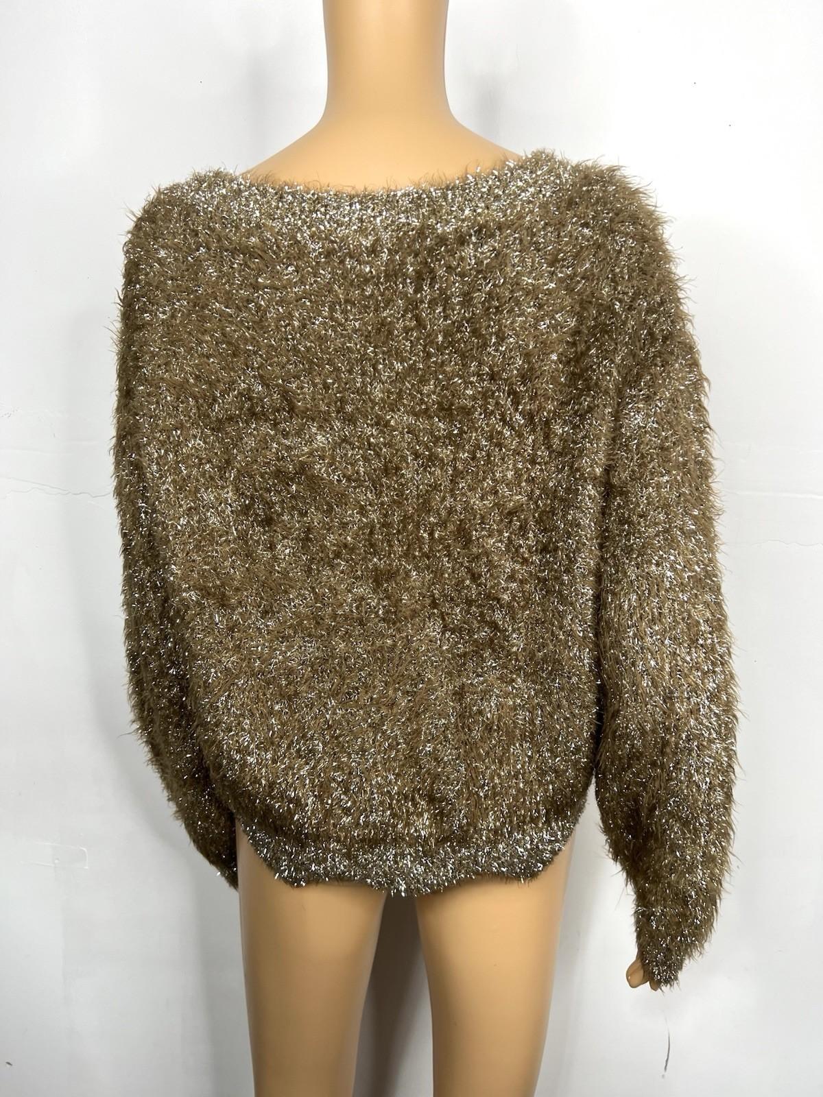 Lucy Paris Lola Women Gold Soft Fuzzy Eyelash Sweater Size XL Metallic Cozy