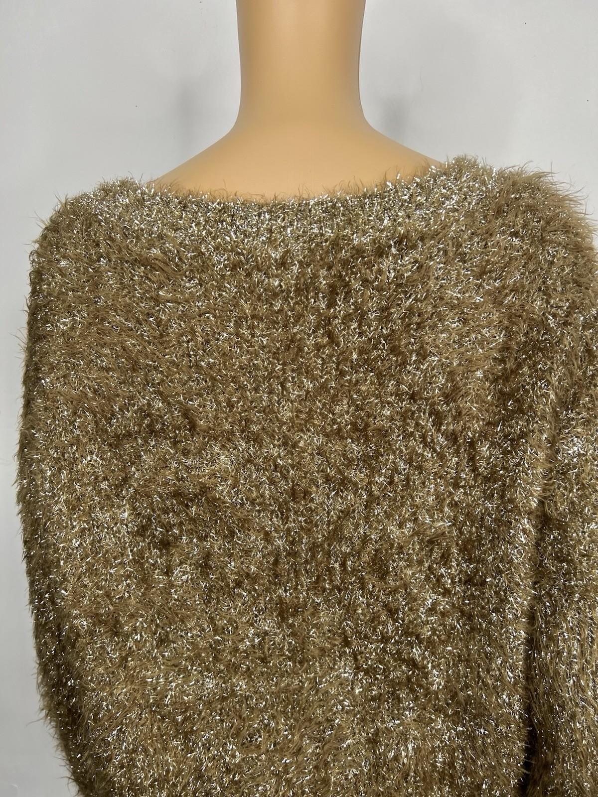 Lucy Paris Lola Women Gold Soft Fuzzy Eyelash Sweater Size XL Metallic Cozy