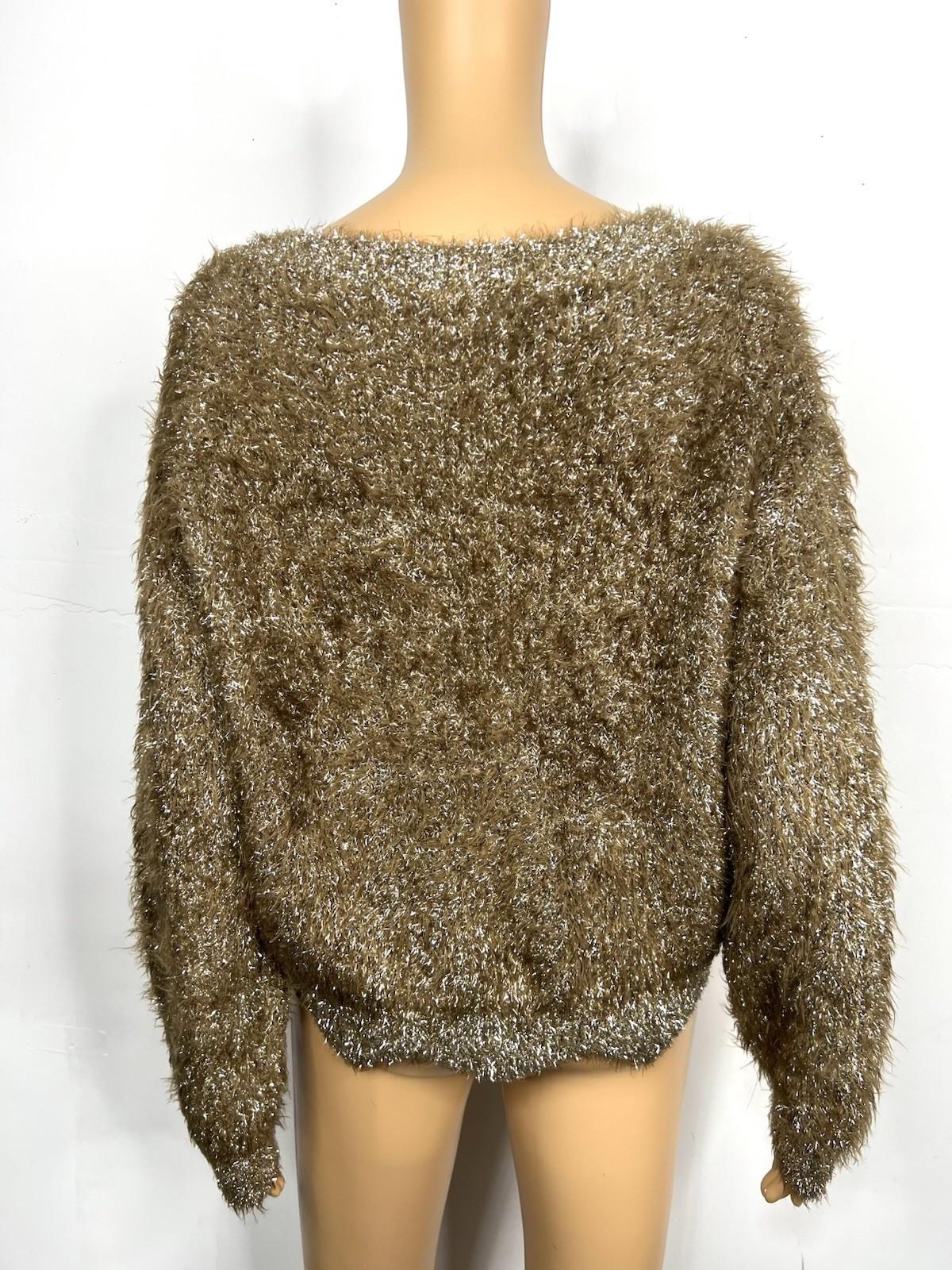 Lucy Paris Lola Women Gold Soft Fuzzy Eyelash Sweater Size XL Metallic Cozy