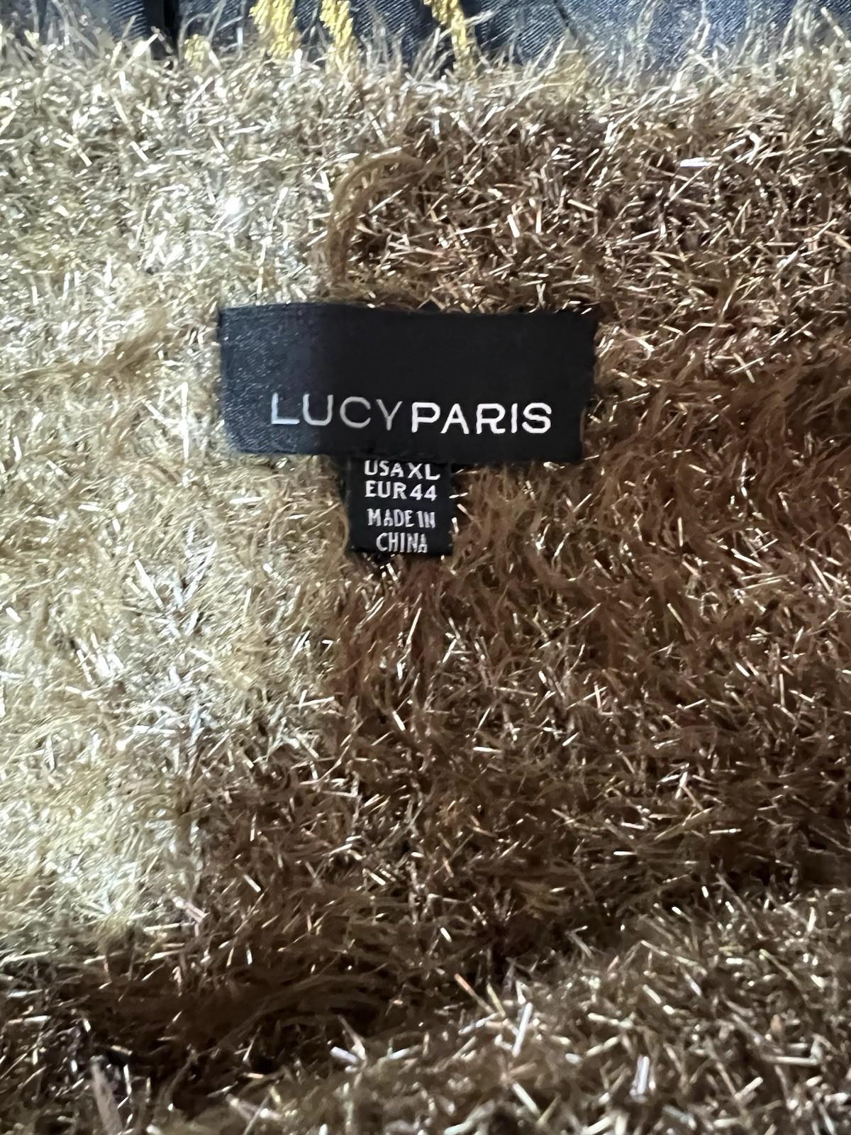Lucy Paris Lola Women Gold Soft Fuzzy Eyelash Sweater Size XL Metallic Cozy
