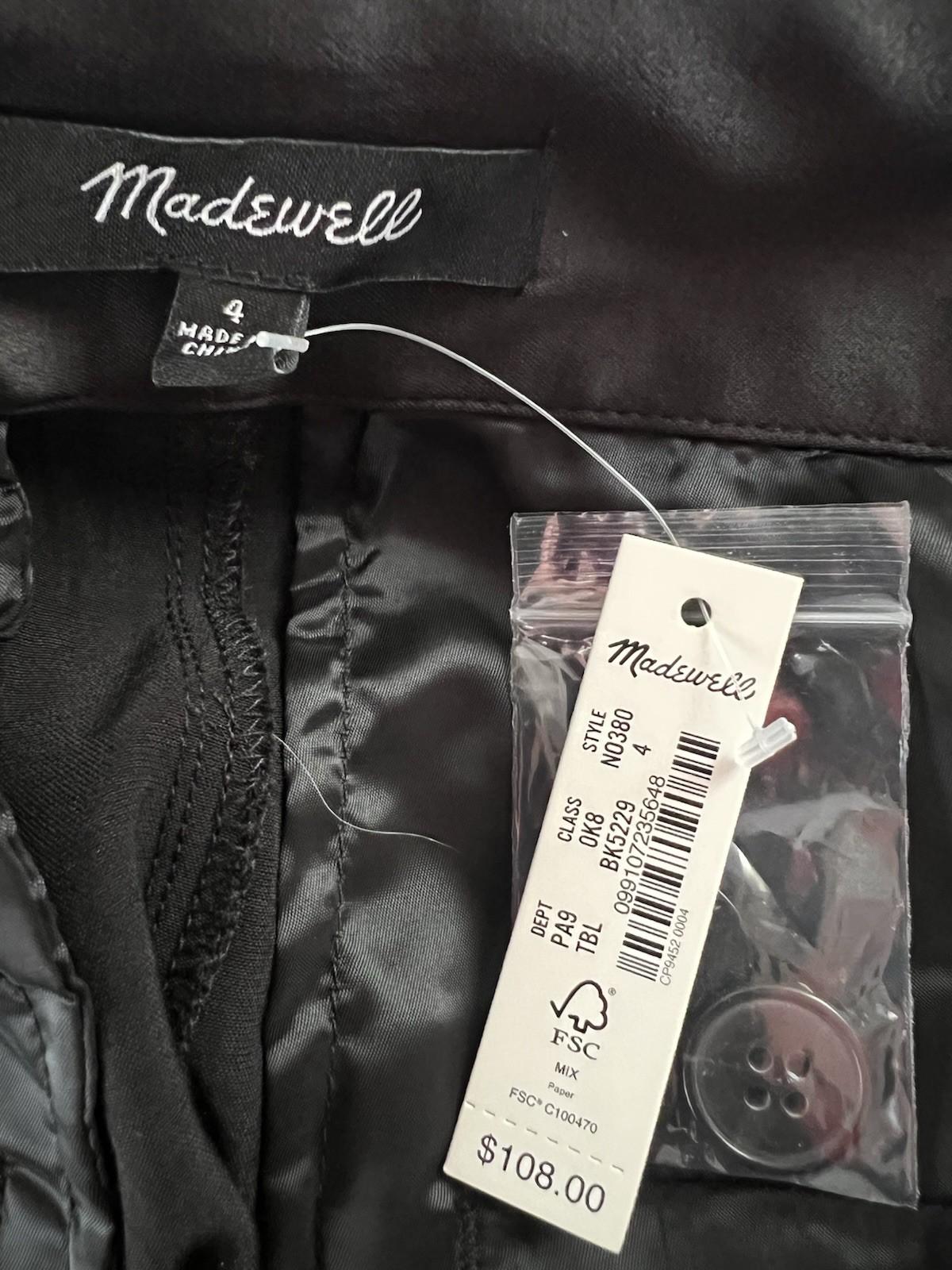 Madewell The Harlow Wide Leg Satin Trouser Pants Size 4 Pleated Waist Minimalist