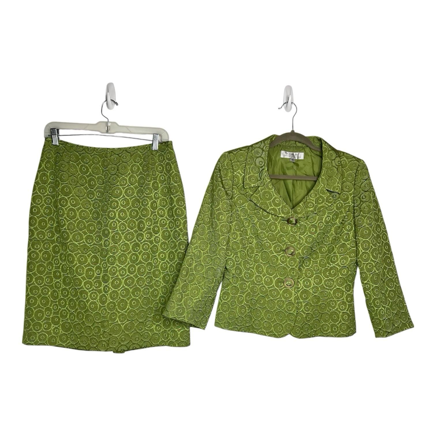 Tahari ASL Polyester Blend Skirt Suit Size 6 Green Metallic Timeless Cocktail