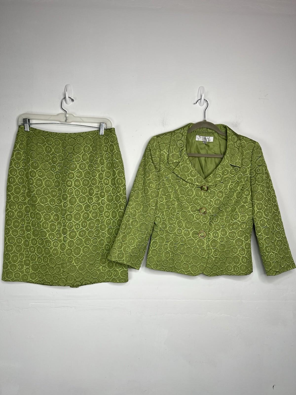 Tahari ASL Polyester Blend Skirt Suit Size 6 Green Metallic Timeless Cocktail