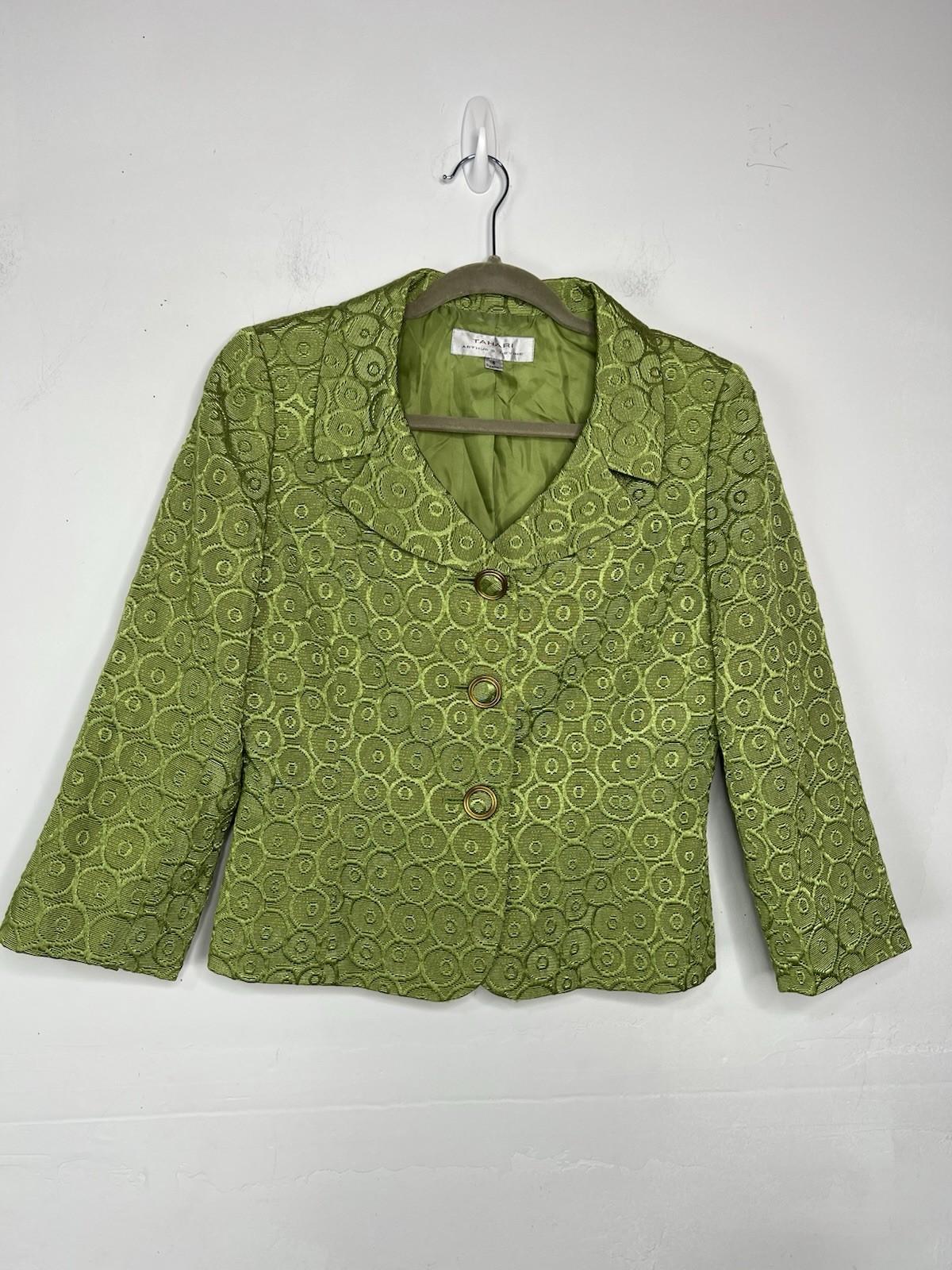 Tahari ASL Polyester Blend Skirt Suit Size 6 Green Metallic Timeless Cocktail