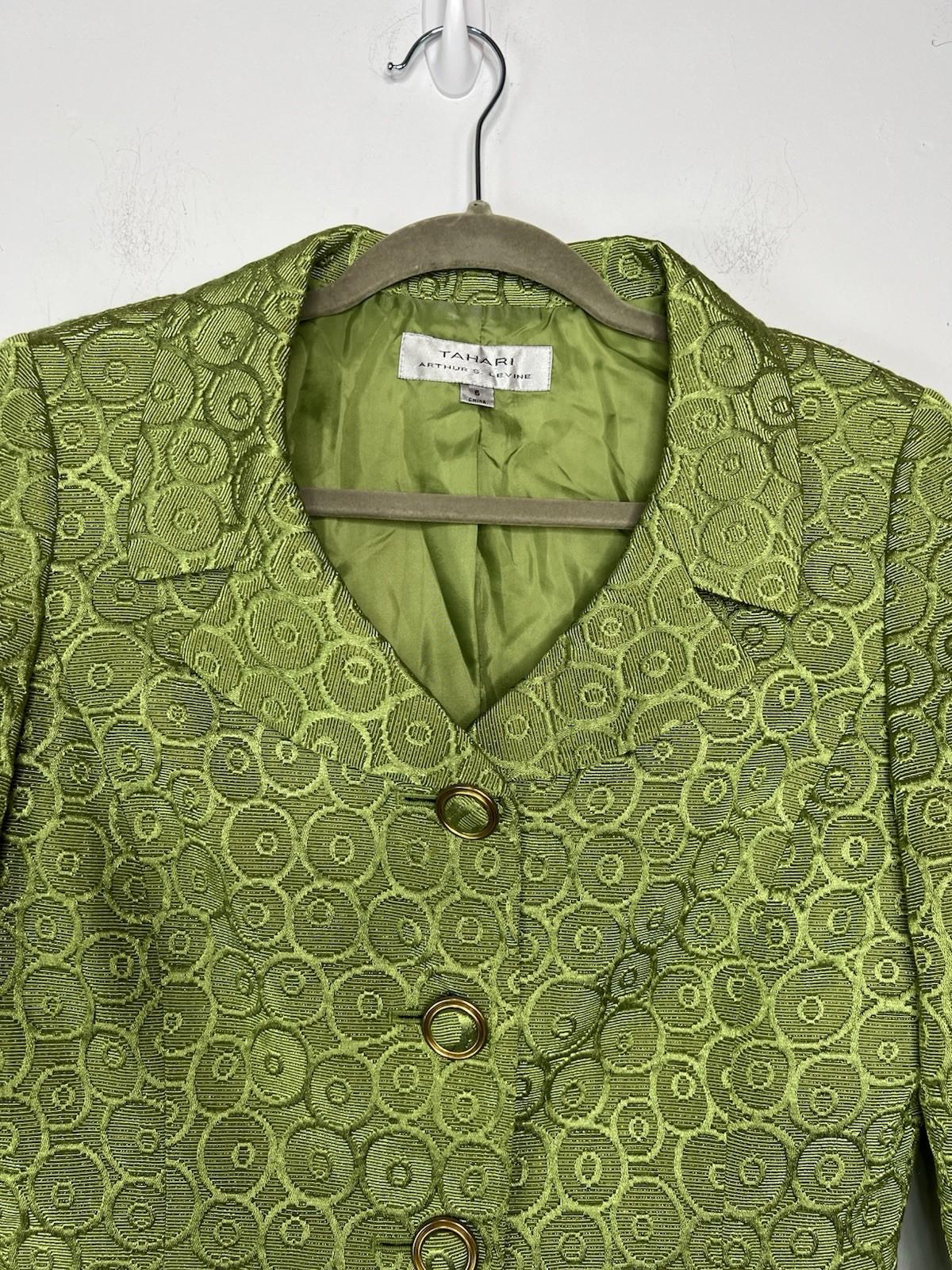 Tahari ASL Polyester Blend Skirt Suit Size 6 Green Metallic Timeless Cocktail