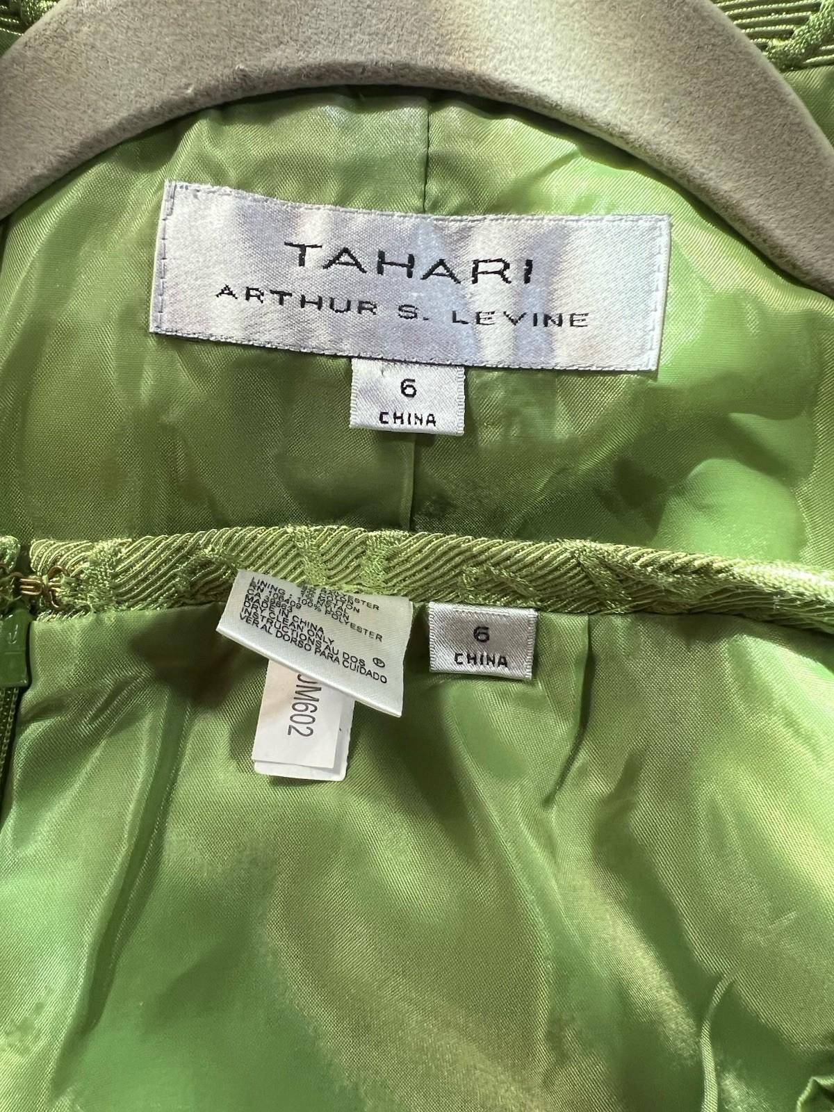 Tahari ASL Polyester Blend Skirt Suit Size 6 Green Metallic Timeless Cocktail