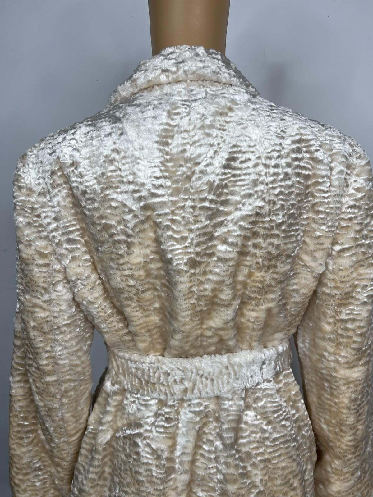 INC Int Concepts Women Faux Fur Texture Coat Size M Double Breasted Belted Cute