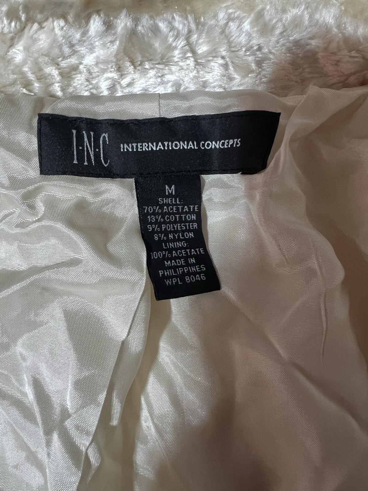 INC Int Concepts Women Faux Fur Texture Coat Size M Double Breasted Belted Cute