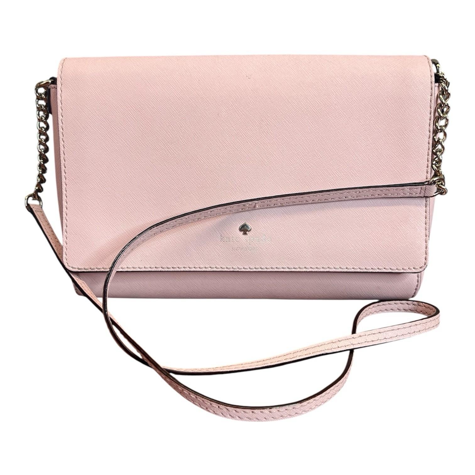 Kate Spade NY Charlotte Leather Blush Pink Shoulder Strap Crossbody Bag Flap