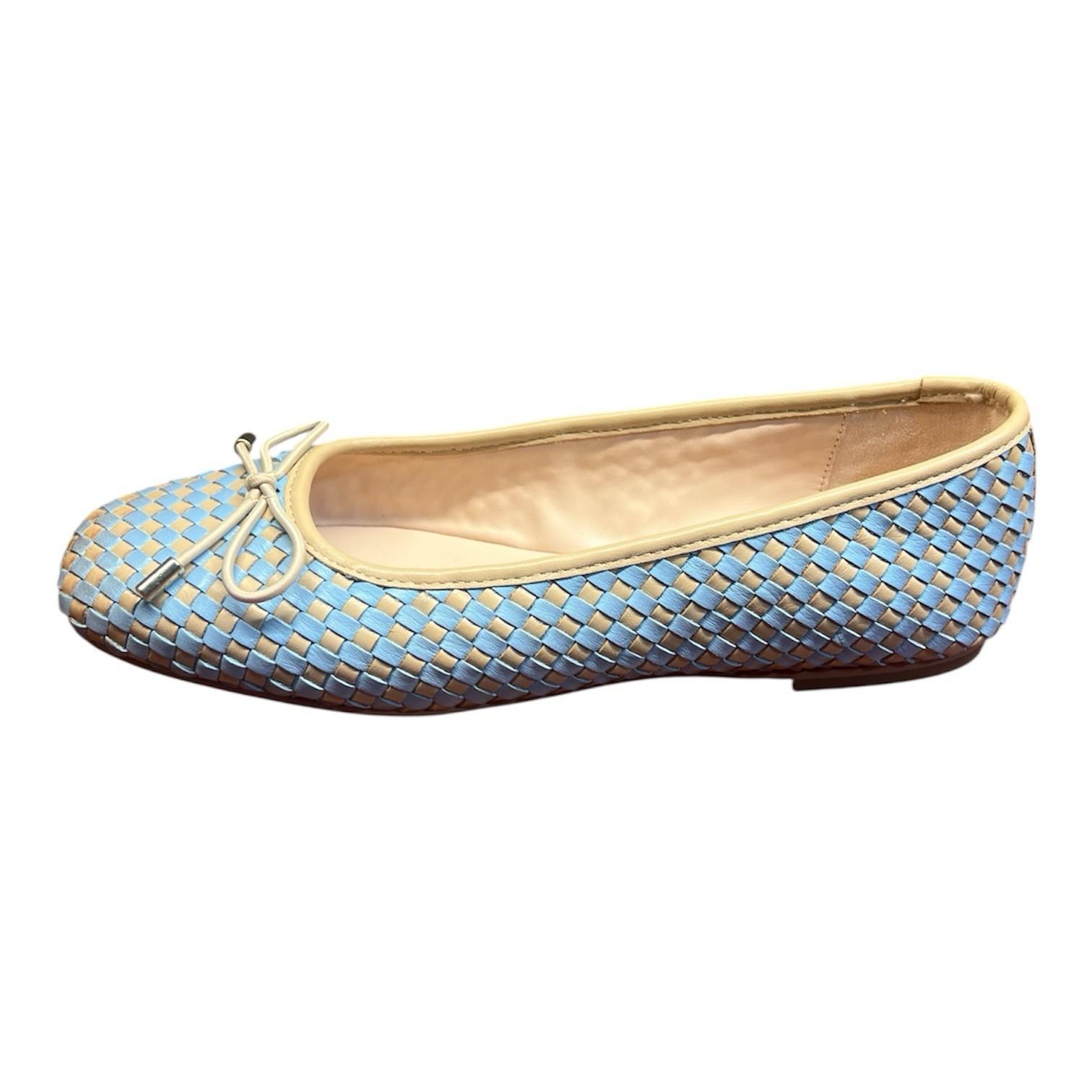 10-35.jpg Dune London Leather Ballet Flats Shoes Size 40/US 10 Blue Tan Woven Bow Soft New