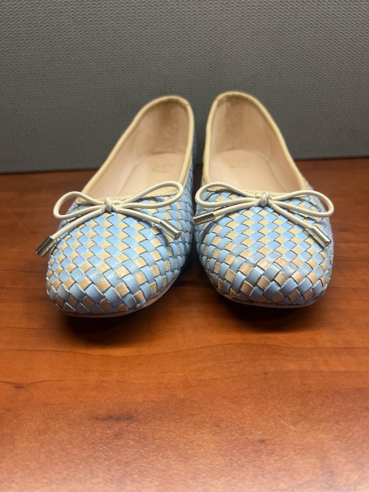 10-37.jpg Dune London Leather Ballet Flats Shoes Size 40/US 10 Blue Tan Woven Bow Soft New