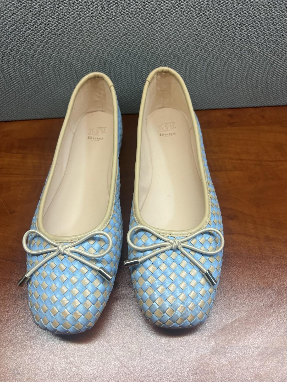 10-38.jpg Dune London Leather Ballet Flats Shoes Size 40/US 10 Blue Tan Woven Bow Soft New
