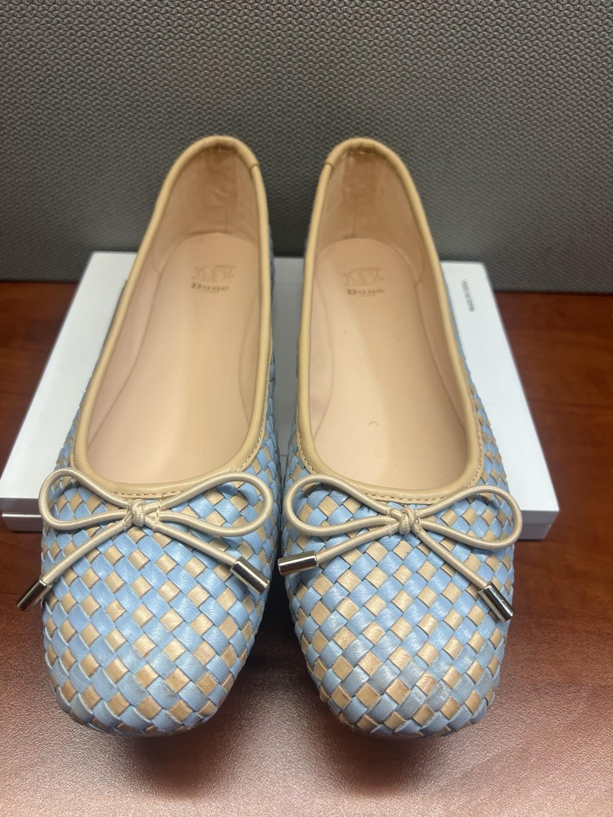 10-40.jpg Dune London Leather Ballet Flats Shoes Size 40/US 10 Blue Tan Woven Bow Soft New